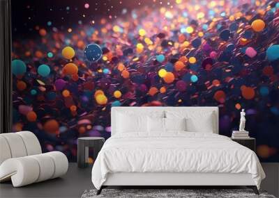 Colorful particles floating gracefully in a vibrant background, creating a sense of motion and energy. Ideal for digital art, animation scenes, or dynamic web design. Wall mural