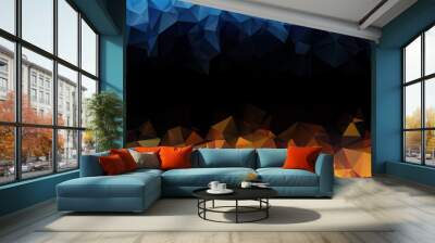 blue orange black abstract triangular background Wall mural