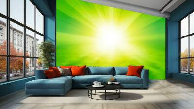 green tile perspective background with rays Wall mural