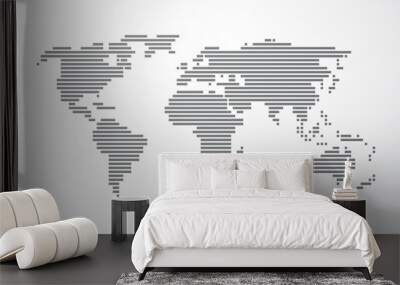 simple map of the world made up of black stripes on a light back Wall mural