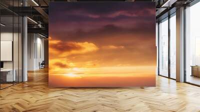 background of cloudscape at the sunset with sunshine on sky and orange clouds Wall mural