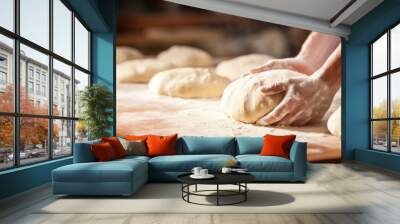 baker kneading dough in bakery Wall mural