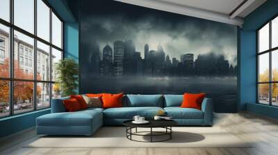 dark and moody new york city at night with fog Wall mural