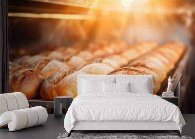 fresh bread in bakery oven Wall mural