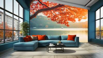 lake and tree in autumn. beautiful landscape with copyspace Wall mural