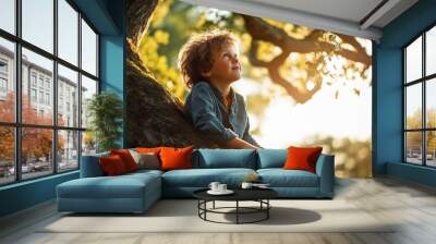 little kid on tree branch Wall mural