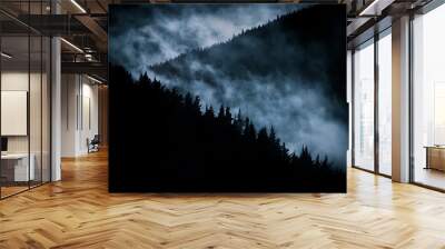 scary foggy mountain at nigh Wall mural