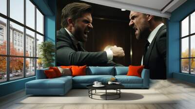 two angry business men fighting at work Wall mural