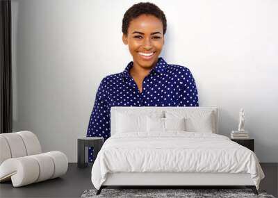 attractive young black woman smiling against isolated white background Wall mural