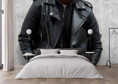 cool young black man with leather jacket Wall mural