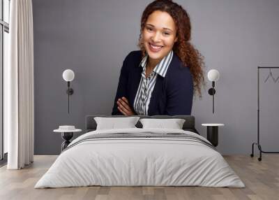 happy business woman smiling against Gerry background Wall mural