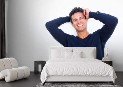 Middle aged guy laughing against isolated white background Wall mural