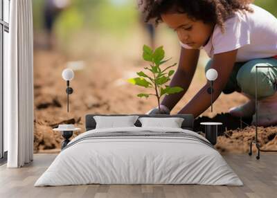 young child planting a tree sapling Wall mural