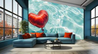 A heart-shaped object floats on the water, bringing a sense of love and tranquility. Wall mural