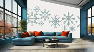 Light blue snowflakes border isolated on white background, vector illustration Wall mural