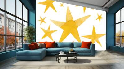 Isolated watercolor illustration of yellow stars pattern set Wall mural