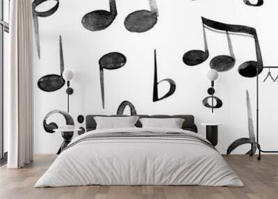 Watercolor black ink music notes and keys pattern set Wall mural