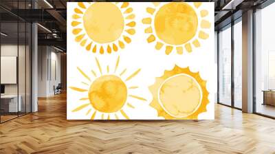 Yellow ink  of four suns watercolor vector illustration Wall mural