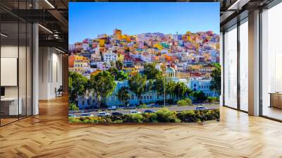 Gran Canaria many colorful houses in Ciudad alta, Las Palmas. Sunny view of the picturesque old town. Wall mural