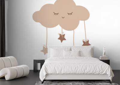 Baby room poster with text Dream big cute hand drawn sleeping cloud in beige colours. For cards, baby shower, banner, fabric, Baby vector illustration. Wall mural