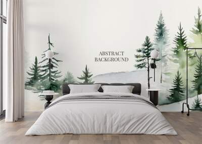 Horizontal Background with Pine Woods in Watercolour Style. Vector Wall mural