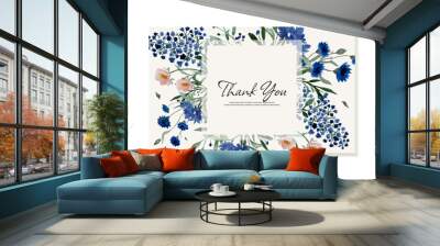 Rustic style thank you card with wildflowers. Vector template Wall mural