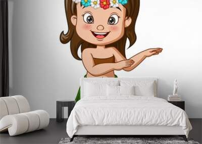 Cute little hula girl dancing Wall mural