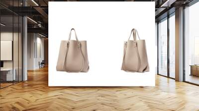 beautiful beige leather female fashion bag with transparent background, front view Wall mural