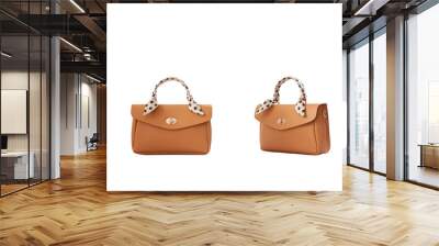 beautiful brown leather female fashion bag with transparent background, front view Wall mural