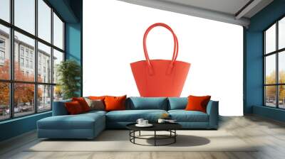 Beautiful orange leather female fashion bag with transparent background, front view Wall mural