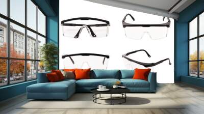 Protective black plastic eyeglasses with transparent background Wall mural