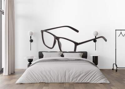 Stylish black plastic eyeglasses with transparent background, perspective view Wall mural