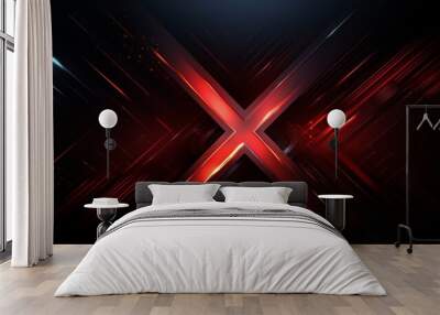 3D glowing red techno abstract background overlapping layers in dark space, accentuated with an 'X' effect decoration, embodying a futuristic design concept Wall mural