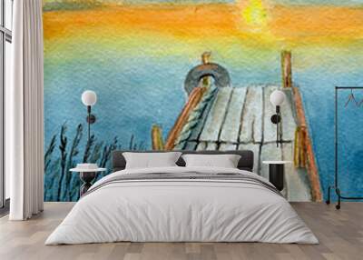 Sunset on the river Wall mural