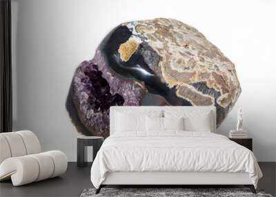 Macro Mineral Stone Amethysts in the rock on a white background Wall mural