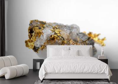 macro mineral stone metal gold in quartz on a white background Wall mural