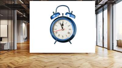 retro clock, pointer clock, blue color alarm clock on isolated white background close up Wall mural