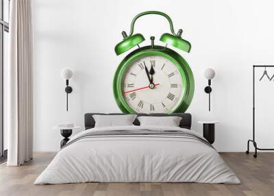 retro clock, pointer clock, green color alarm clock on isolated white background close up Wall mural