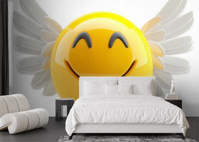 Angel Wings Face Emoji , Cartoon Emoji 3d Rendering Wall mural