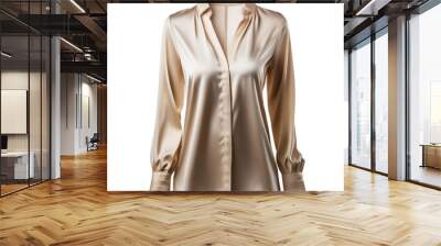 Elegant beige satin shirt with long sleeves and a classic collar, ideal for formal or casual attire, showcasing luxury and style. Wall mural