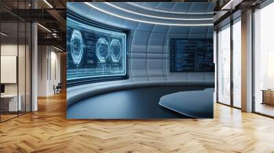 Futuristic interior with sleek design and advanced technology displays, perfect for sci-fi themes and innovation concepts. Wall mural