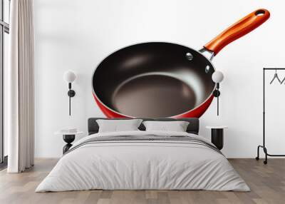 Red non-stick frying pan with an orange handle. Perfect for cooking eggs, pancakes, and other breakfast foods. Wall mural