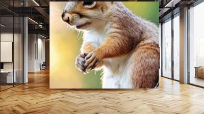 Squirrel perched on a tree trunk, detailed fur and bright eyes, nature scene. Wall mural