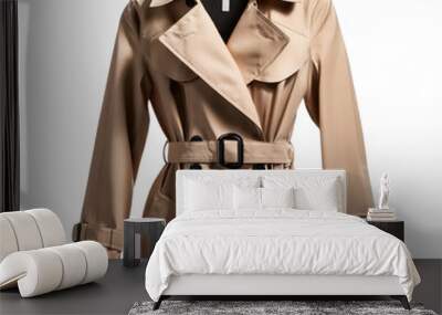 Stylish beige trench coat with elegant design, perfect for casual and formal wear in various seasons. Wall mural