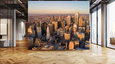 Top View of Downtown Skyline Philadelphia USA. Beautiful Sunset Skyline of Philadelphia City Center, Pennsylvania. Business Financial District and Skyscrapers in Background. Wall mural