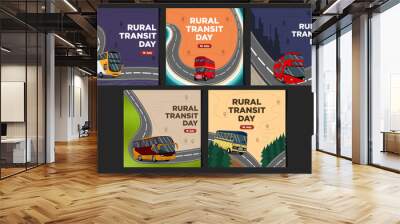 Social Media Feeds Templates Rural Transit Day with the Feel of a City Bus Trip Vector Illustration Wall mural