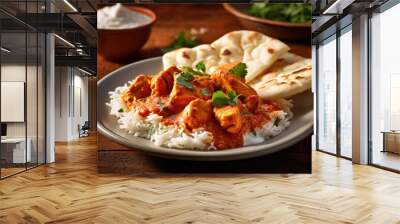 Chicken tikka masala with basmati rice and naan bread Wall mural