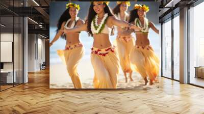 lifestyle photo women hula dancers in hawaii on beach Wall mural