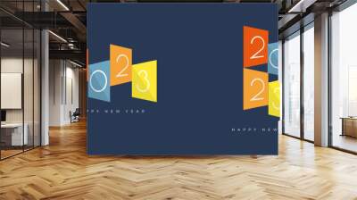 Colorful happy new year 2023 with thin numbers illustration inside a square Wall mural