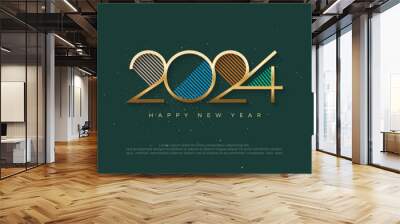 Gold and colorful design number 2024 to celebrate happy new year 2024. Premium vector design for greeting and celebration of happy new year 2024. Wall mural